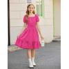 Arshiner Girls Tie Back Short Sleeve Ruffle Hem Off Shoulder Casual Elegant Dresses(B-rose Red)