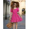 Arshiner Girls Tie Back Short Sleeve Ruffle Hem Off Shoulder Casual Elegant Dresses(B-rose Red)