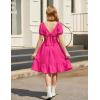 Arshiner Girls Tie Back Short Sleeve Ruffle Hem Off Shoulder Casual Elegant Dresses(B-rose Red)
