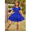 Arshiner Girls Tie Back Short Sleeve Ruffle Hem Off Shoulder Casual Elegant Dresses(B-royal Blue)