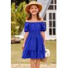Arshiner Girls Tie Back Short Sleeve Ruffle Hem Off Shoulder Casual Elegant Dresses(B-royal Blue)