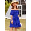 Arshiner Girls Tie Back Short Sleeve Ruffle Hem Off Shoulder Casual Elegant Dresses(B-royal Blue)