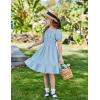 Arshiner Girls Tie Back Short Sleeve Ruffle Hem Off Shoulder Casual Elegant Dresses(Clear Blue)