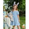 Arshiner Girls Tie Back Short Sleeve Ruffle Hem Off Shoulder Casual Elegant Dresses(Clear Blue)