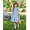 Arshiner Girls Tie Back Short Sleeve Ruffle Hem Off Shoulder Casual Elegant Dresses(Clear Blue)
