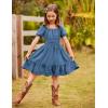 Arshiner Girls Tie Back Short Sleeve Ruffle Hem Off Shoulder Casual Elegant Dresses(Dark Blue)