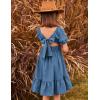 Arshiner Girls Tie Back Short Sleeve Ruffle Hem Off Shoulder Casual Elegant Dresses(Dark Blue)