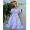 Arshiner Girls Tie Back Short Sleeve Ruffle Hem Off Shoulder Casual Elegant Dresses(Floral Lavender)