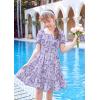 Arshiner Girls Tie Back Short Sleeve Ruffle Hem Off Shoulder Casual Elegant Dresses(Floral Lavender)