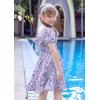 Arshiner Girls Tie Back Short Sleeve Ruffle Hem Off Shoulder Casual Elegant Dresses(Floral Lavender)