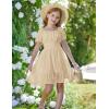 Arshiner Girls Tie Back Short Sleeve Ruffle Hem Off Shoulder Casual Elegant Dresses(Light Brown)