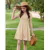 Arshiner Girls Tie Back Short Sleeve Ruffle Hem Off Shoulder Casual Elegant Dresses(Light Brown)