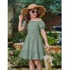 Arshiner Girls Tie Back Short Sleeve Ruffle Hem Off Shoulder Casual Elegant Dresses(Light Green)
