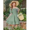 Arshiner Girls Tie Back Short Sleeve Ruffle Hem Off Shoulder Casual Elegant Dresses(Light Green)