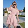 Arshiner Girls Tie Back Short Sleeve Ruffle Hem Off Shoulder Casual Elegant Dresses(Light Pink)