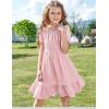 Arshiner Girls Tie Back Short Sleeve Ruffle Hem Off Shoulder Casual Elegant Dresses(Light Pink)