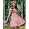 Arshiner Girls Tie Back Short Sleeve Ruffle Hem Off Shoulder Casual Elegant Dresses(Pink)