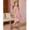 Arshiner Girls Tie Back Short Sleeve Ruffle Hem Off Shoulder Casual Elegant Dresses(Pink)