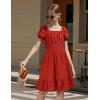 Arshiner Girls Tie Back Short Sleeve Ruffle Hem Off Shoulder Casual Elegant Dresses(Red)