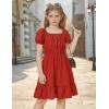 Arshiner Girls Tie Back Short Sleeve Ruffle Hem Off Shoulder Casual Elegant Dresses(Red)