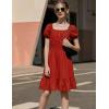 Arshiner Girls Tie Back Short Sleeve Ruffle Hem Off Shoulder Casual Elegant Dresses(Red)
