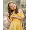 Arshiner Girls Tie Back Short Sleeve Ruffle Hem Off Shoulder Casual Elegant Dresses(Yellow)