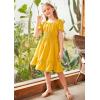 Arshiner Girls Tie Back Short Sleeve Ruffle Hem Off Shoulder Casual Elegant Dresses(Yellow)