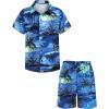 Arshiner Boys 2 Piece Outfits Hawaiian Shorts Sets Button Down Shirt and Shorts Summer Beach Clothes for 2-12 Years(Blue & Black – Palm Tree)