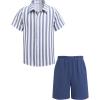 Arshiner Boys 2 Piece Outfits Hawaiian Shorts Sets Button Down Shirt and Shorts Summer Beach Clothes for 2-12 Years(Blue Stripes)