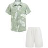 Arshiner Boys 2 Piece Outfits Hawaiian Shorts Sets Button Down Shirt and Shorts Summer Beach Clothes for 2-12 Years(Green & White – Leaf Print)