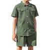 Arshiner Boys’ Woven Shorts Set Academic Style Button Down Shirt and Denim Shorts Outfits Casual yet Dressy Clothes(Army Green)