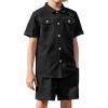 Arshiner Boys’ Woven Shorts Set Academic Style Button Down Shirt and Denim Shorts Outfits Casual yet Dressy Clothes(Black)