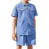 Arshiner Boys’ Woven Shorts Set Academic Style Button Down Shirt and Denim Shorts Outfits Casual yet Dressy Clothes(Blue)