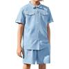 Arshiner Boys’ Woven Shorts Set Academic Style Button Down Shirt and Denim Shorts Outfits Casual yet Dressy Clothes(Light Blue)