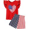Arshiner Girls 2 Piece Outfits Summer Clothes Ruffle Short Sleeve Shirts Top and High Waist Paper Bag Shorts Set with Pockets(Red-4th of July)