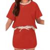 Arshiner Girls 2 Piece Outfits Summer Clothes Short Sleeve Drop Shoulder Shirt and Skirt with Built-in Shorts Athletic Sets(Red)