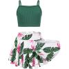 Arshiner Girls 3 Piece Swimsuit for Teen Girl Tankini Swimsuits Bathing Suit Beach Bikini Swimwear with Skirt(Dark Green – Hawaii)