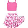 Arshiner Girls 3 Piece Swimsuit for Teen Girl Tankini Swimsuits Bathing Suit Beach Bikini Swimwear with Skirt(Deep Pink – Tree)