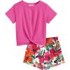 Arshiner Girls Clothing Sets Twist Front Top and Shorts 2 Piece Outfits Activewear Tracksuit 5-14 Year(Rose Red)