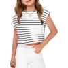 Arshiner Girls Shirt Crop Tops Short Sleeve Summer Drop Shoulder Batwing Sleeve Crewneck Loose T Shirt Tee(Black Stripe)