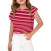 Arshiner Girls Shirt Crop Tops Short Sleeve Summer Drop Shoulder Batwing Sleeve Crewneck Loose T Shirt Tee(Red Stripe)