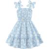 Arshiner Girls Summer Dress Bow-Tie Straps Sleeveless Flowy Ruffle Trim Boho Beach Casual Sundress(Mint Green Floral)