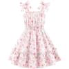 Arshiner Girls Summer Dress Bow-Tie Straps Sleeveless Flowy Ruffle Trim Boho Beach Casual Sundress(Pink Floral)