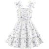Arshiner Girls Summer Dress Bow-Tie Straps Sleeveless Flowy Ruffle Trim Boho Beach Casual Sundress(Purple Floral)