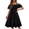 Arshiner Girls Summer Floral Ruffle Sundress Cold Shoulder Casual Holiday Dresses(Black)