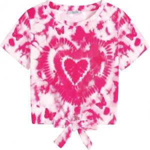 Arshiner Girls Short Sleeve Shirts Tie Knot Front Tops T Shirts for Kids Crewneck Cute Casual Tie Dye Tee Blouse(Tie Dye Heart)