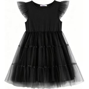 Arshiner Toddler Tutu Dress Girls Rainbow Tulle Dresses Ruffle Tiered Swing Twirly Summer Sundress Size 2-6(Black)