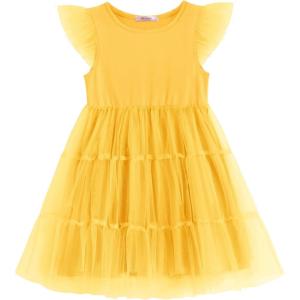 Arshiner Toddler Tutu Dress Girls Rainbow Tulle Dresses Ruffle Tiered Swing Twirly Summer Sundress Size 2-6(Yellow)