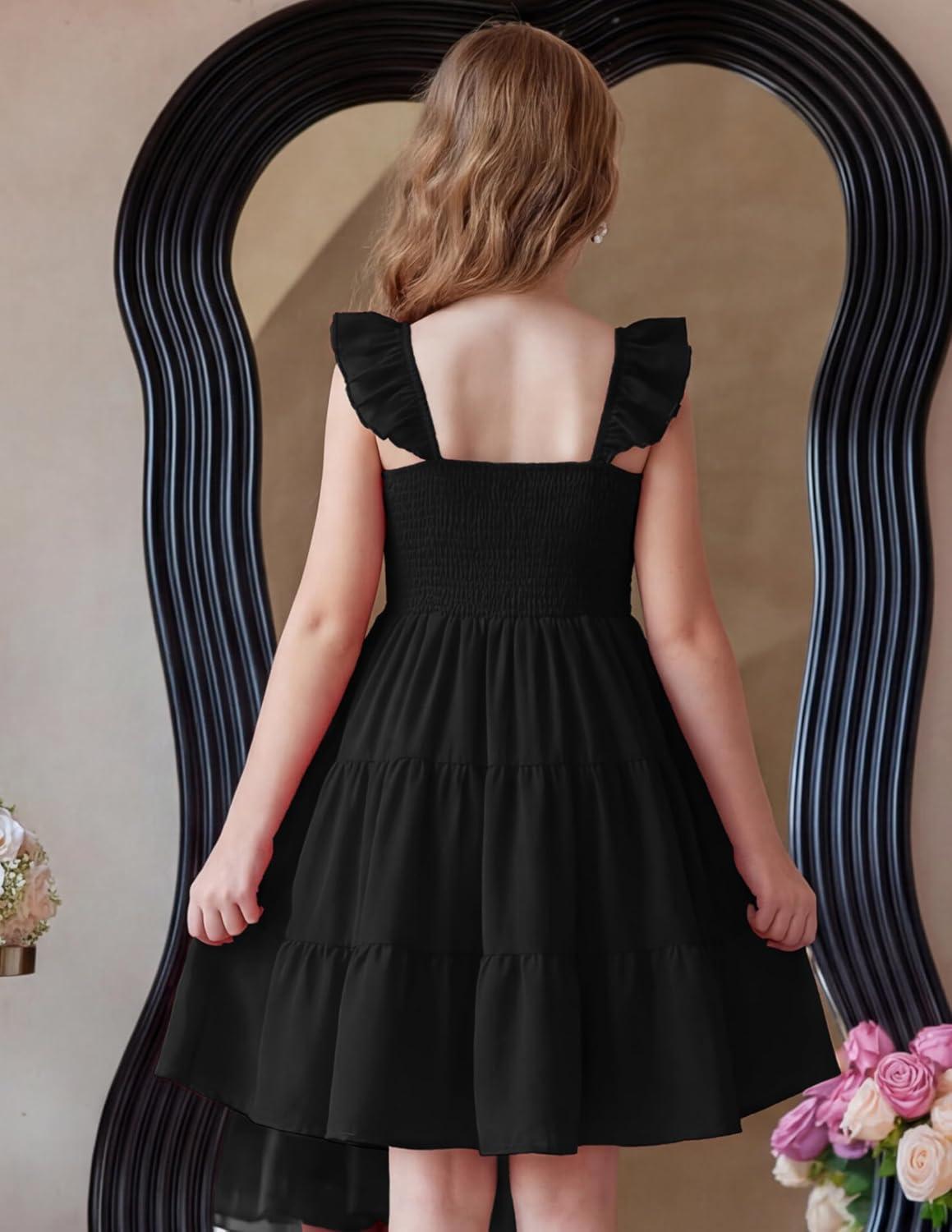 image:imageArshiner Girls Dress Ruffle Sleeve Button Down Smocked Sundress Party Dresses with Pockets 614YBlack