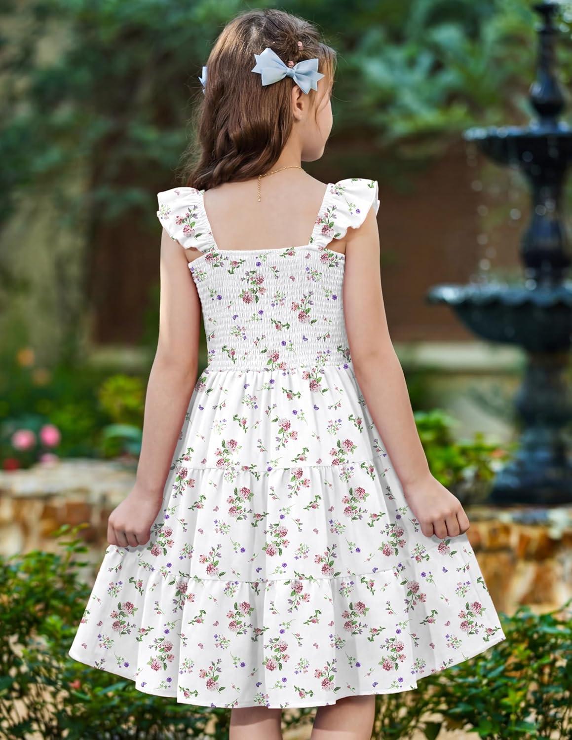 image:imageArshiner Girls Dress Ruffle Sleeve Button Down Smocked Sundress Party Dresses with Pockets 614YPink Purple Flower
